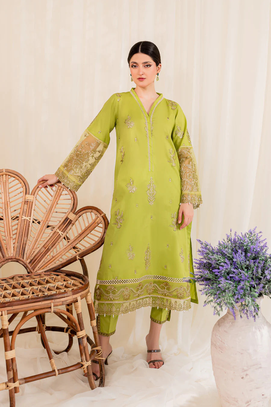 LIME-JAY 2PC- Embroidered Stitched Outfit