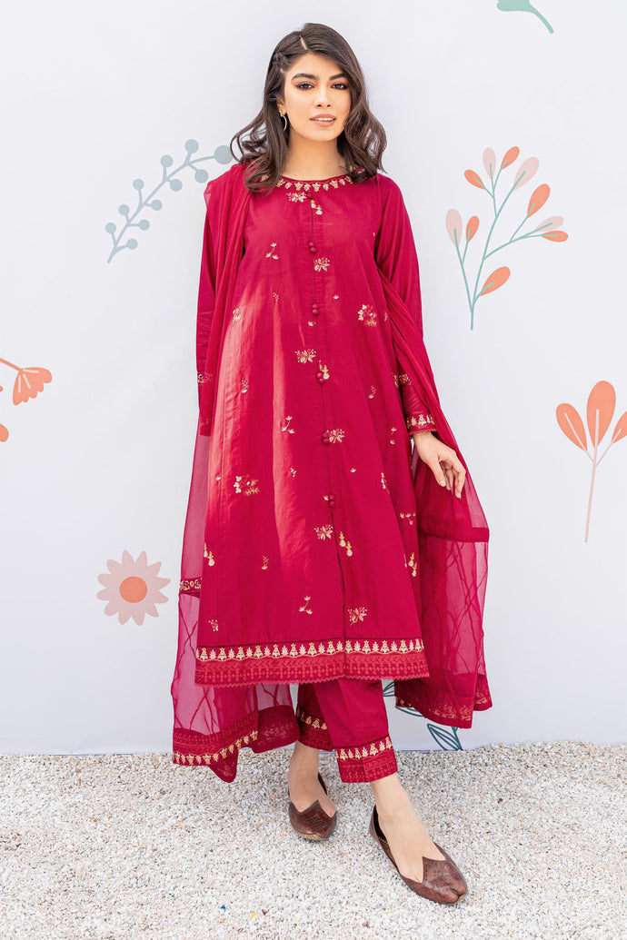 Reddish Maroon 2PC-Embroidered Stitched Outfit