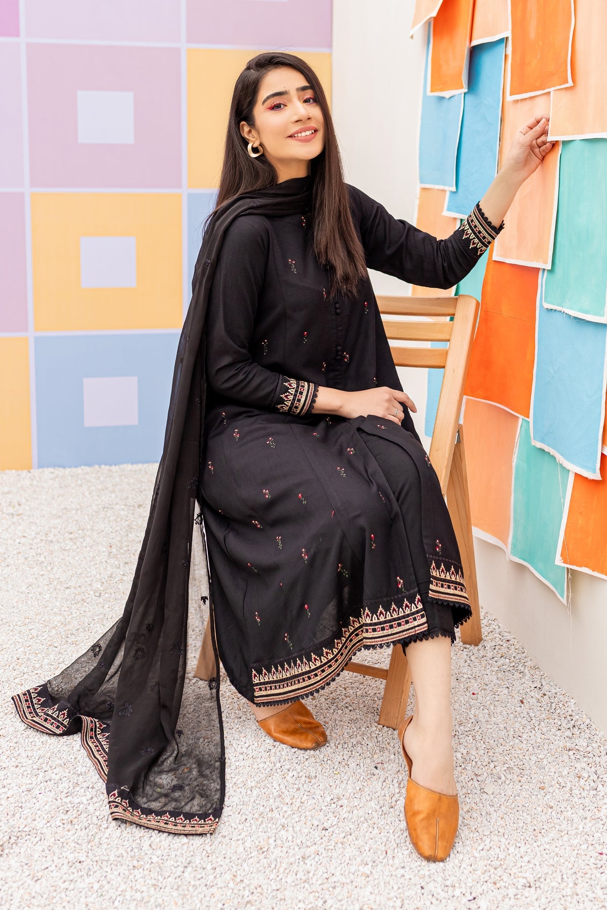 Black Bee - 3Pc Embroidered Dress