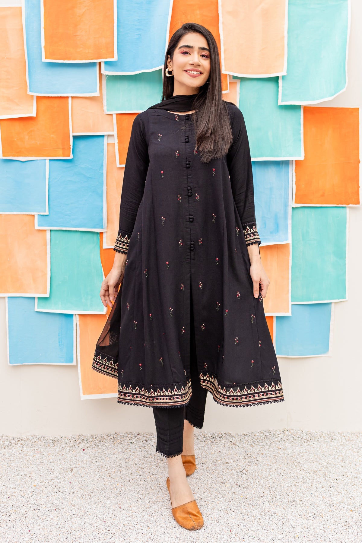 Black Bee - 3Pc Embroidered Dress